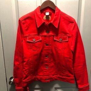 Red Levi’s jean jacket